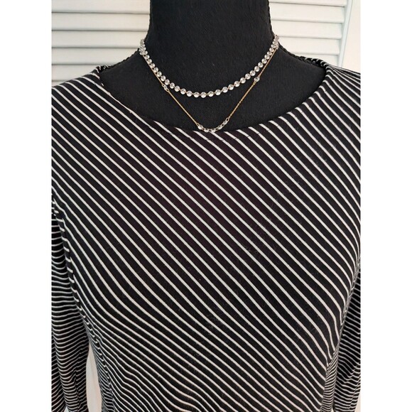 Chico’s Top Women's SP/0P Black White Striped Pocket Tunic Tee Nautical Minimal - Picture 2 of 10